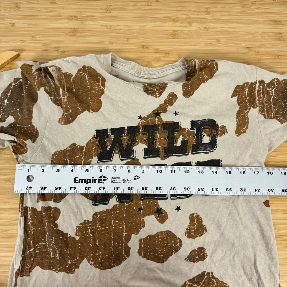 American Highway Wild West Cow Print Oversized T Shirt Youth Size L Western Chic